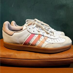 adidas Velosamba men’s Leather Cloud White Sandy Pink Gold Metallic Sz 13 NWOT